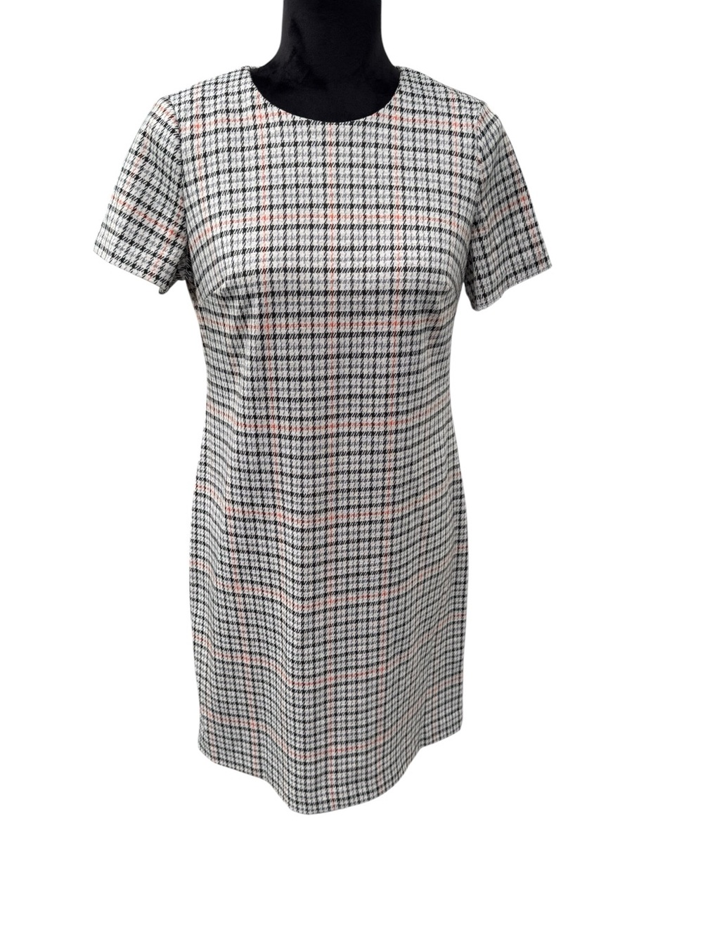 Calvin Klein Classic Plaid Shift Dress in Black, White & Blush